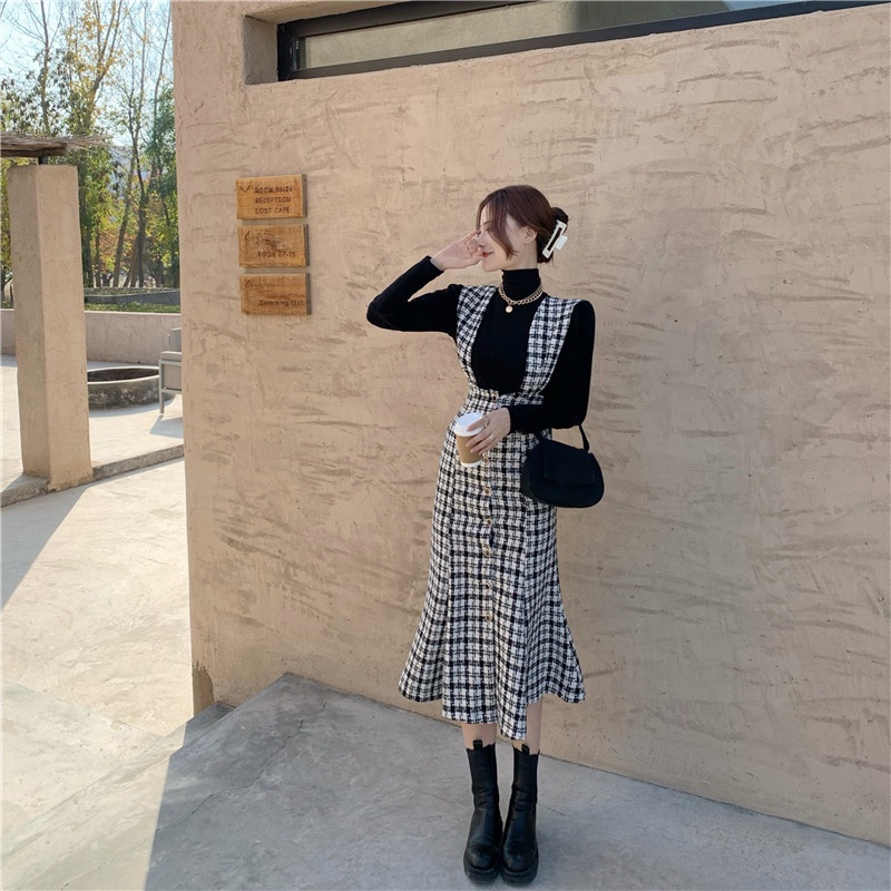 Set Áo Thun Dài Tay Váy Đuôi Cá 2 Dây Bản To