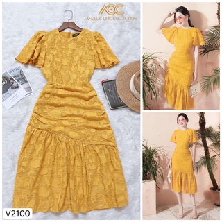 Váy vàng đuối cá nhún eo V2100