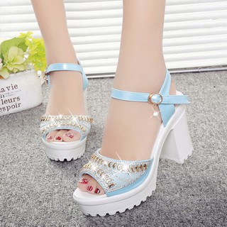 🌺Giày Cao Gót Đính Đá Sang Trọng A209 Hàn Quốc / Giày Cao Gót Đi Tiệc / Giày Cao Gót 10cm/ Sandal Cao Gót Đế Vuông