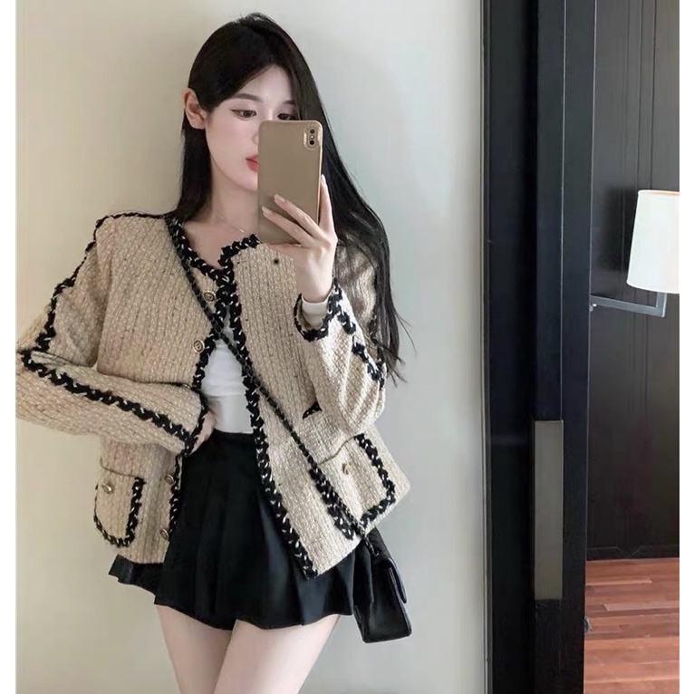 Áo dạ Tweed nữ Hàn Quốc viền thừng (Hàng có sẵn) ẢNH THẬT  - Áo khoác nữ đẹp sang chảnh ulzzang style