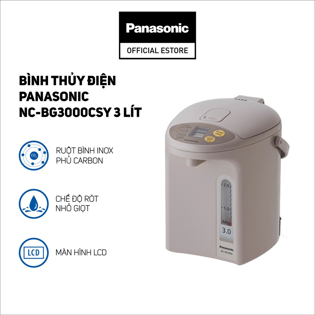 Bình Thủy Điện Panasonic NC-BG3000CSY 3 Lít - Bảo Hành 12 Tháng - Hàng Chính Hãng