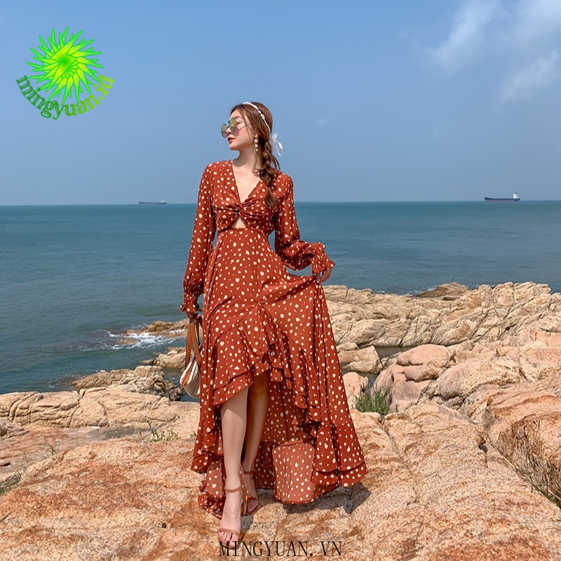 ( Mingyuan ) New retro printed long-sleeved dress