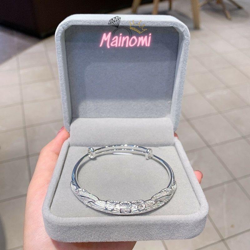 Vòng tay nữ Chạm hoa Sen Cao cấp hàng đặc dày dặn gia công thủ công, hoa văn rõ nét Mainomi Shop Bạc Xinh