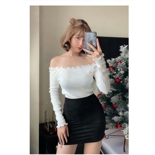[MÃ TH6739 GIẢM 20% TỐI ĐA 30K ĐƠN TỐI THIỂU 500K] áo kiểu trễ vai croptop trễ vai tay dài ren 387
