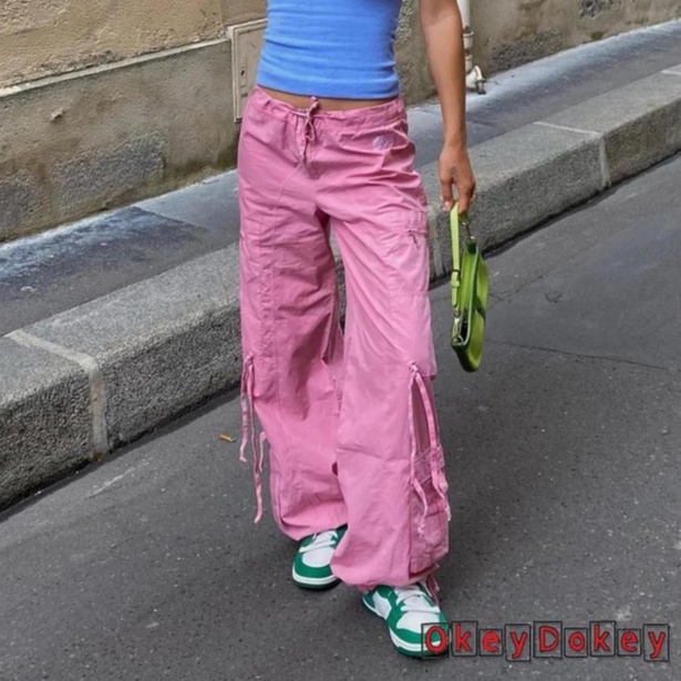 Quần Jogger Thể Thao Lưng Thấp Cột Dây Màu Hồng Goth ODokey-Y2K Thời Trang Mùa Hè Cho Nữ