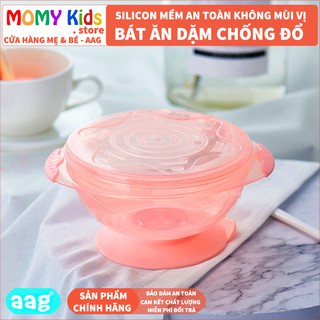 Bát Ăn Dặm Chống Đổ AAG Hàn Quốc Có Nắp Silicon Mềm Cao Cấp Đế Hút Chân Không