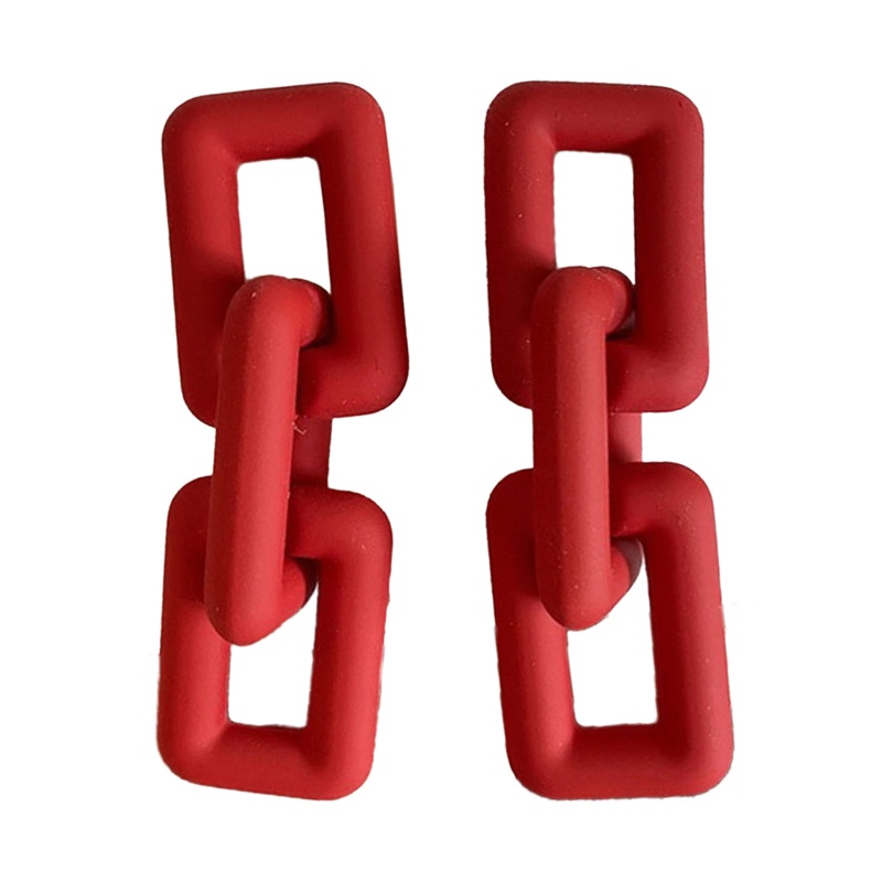 Bông Tai Dạng Dây Xích Dày Mặt Hình Chữ Nhật Nhiều Màu