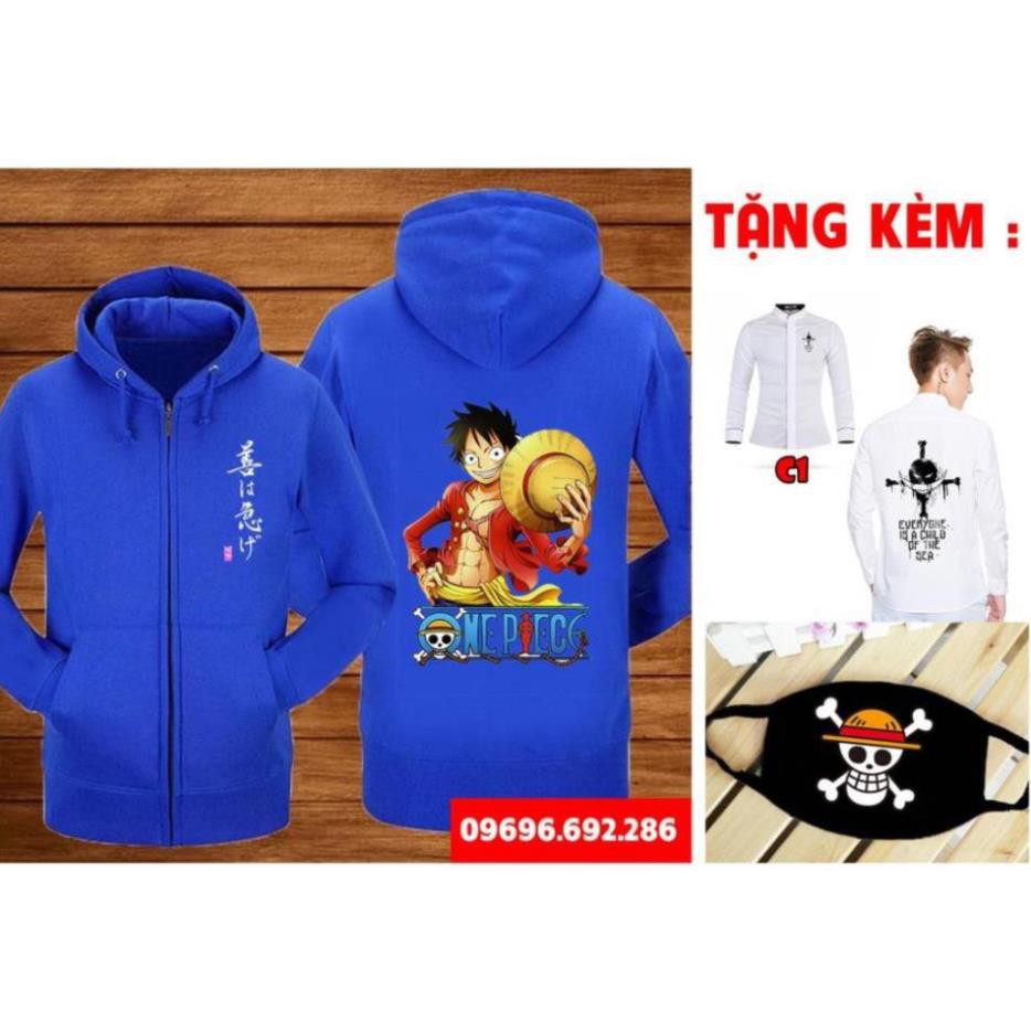 Áo Luffy nỉ màu xanh - áo khoác One Piece cực ngầu giá tận xưởng /hình in cực chất
