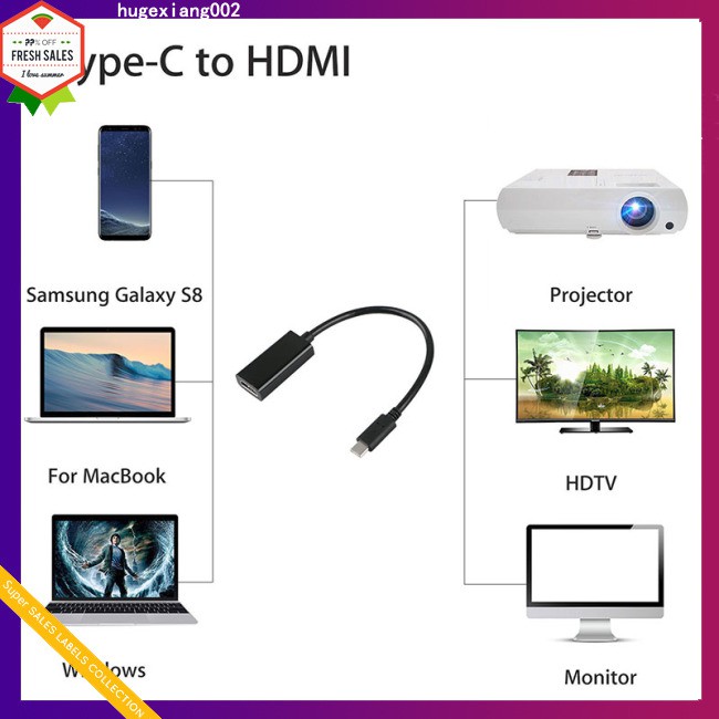 Cáp Chuyển Đổi Usb-C Type-C Sang Hdmi Hdtv Cho Samsung S9 S8 Note 8 Macbook