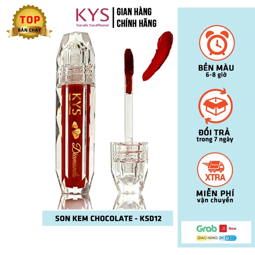 Son kem lì Chocolate KYS Đỏ Cam Diamonds bản mới 3gr