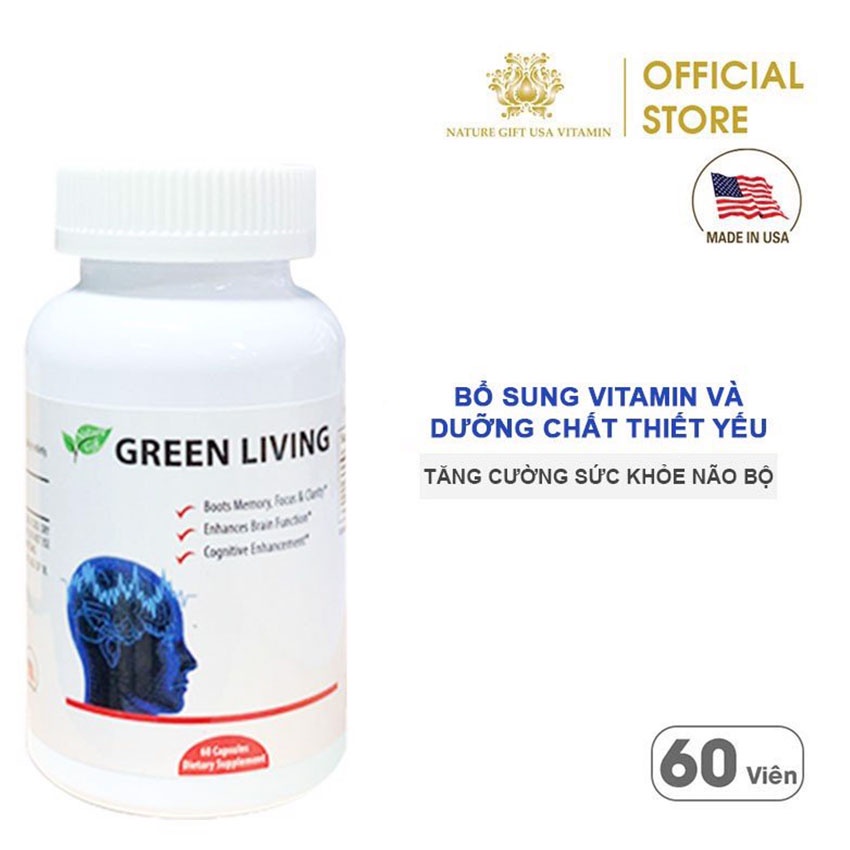 Viên Uống Tăng Cường Tuần Hoàn Não Nature Gift Green Living Hộp 60 Viên Giảm Hoa Mắt Chóng Mặt