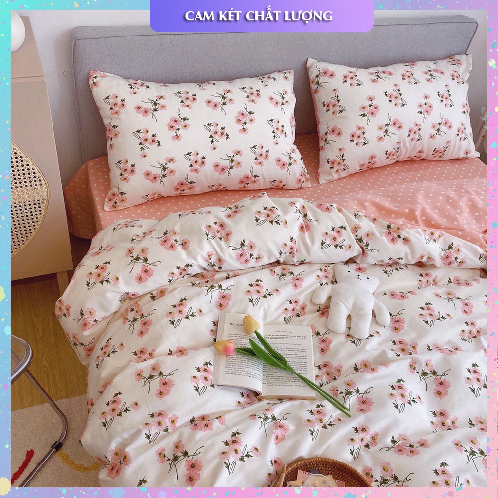 Bộ chăn ga + 2 vỏ gối cotton 100% siêu mềm mượt hàng loại 1 đốn tim các chị em