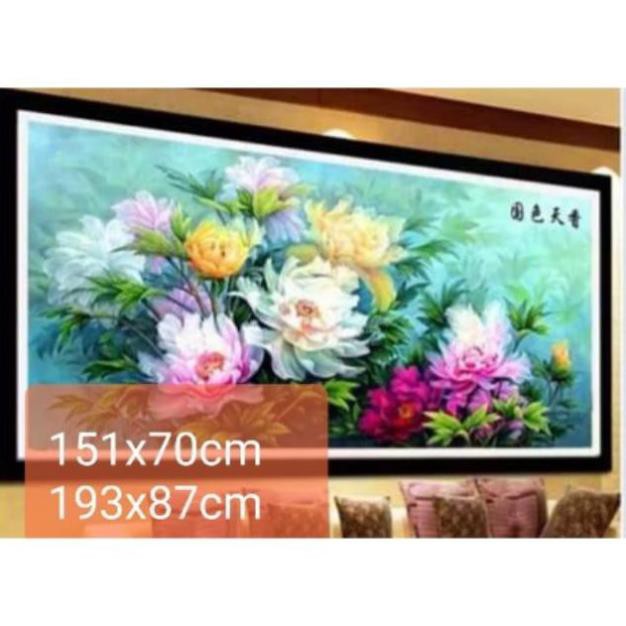 Sale Tranh thêu chữ thập HOA MẪU ĐƠN 151x70cm (CHỈ LỤA)