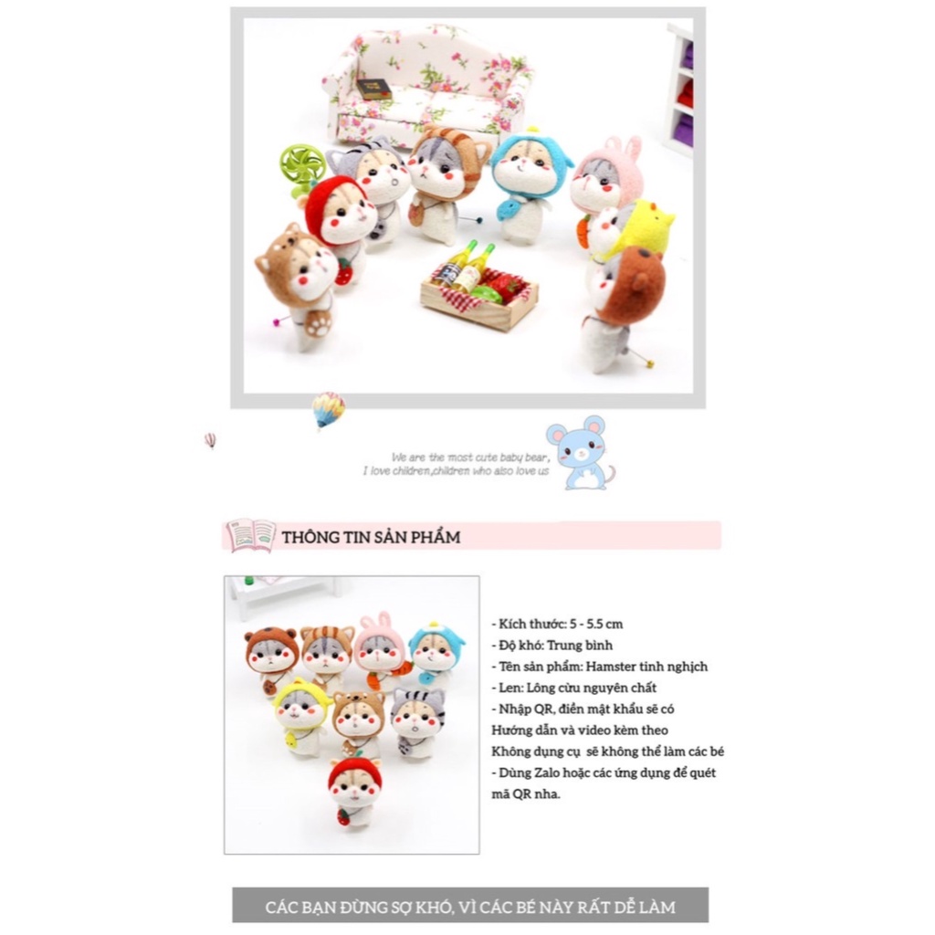 Len Chọc Handmade, Bộ Kit Len Chọc Chuột Hamster Tinh Nghịch