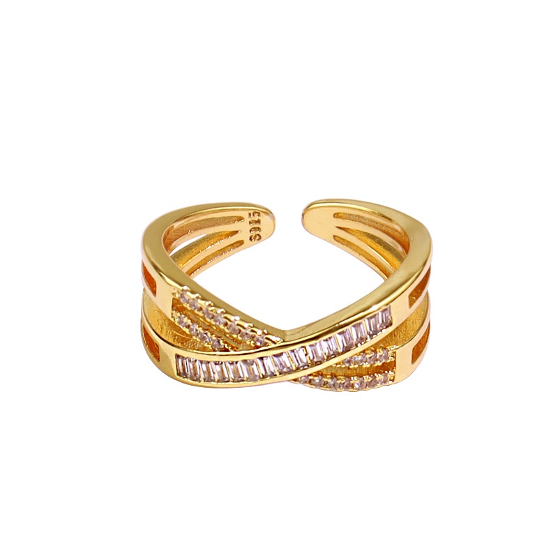 Nhẫn Đan Chéo Đính Đá Zircon Hình Chữ X Có Thể Điều Chỉnh Kích Cỡ Thời Trang Hàn Quốc