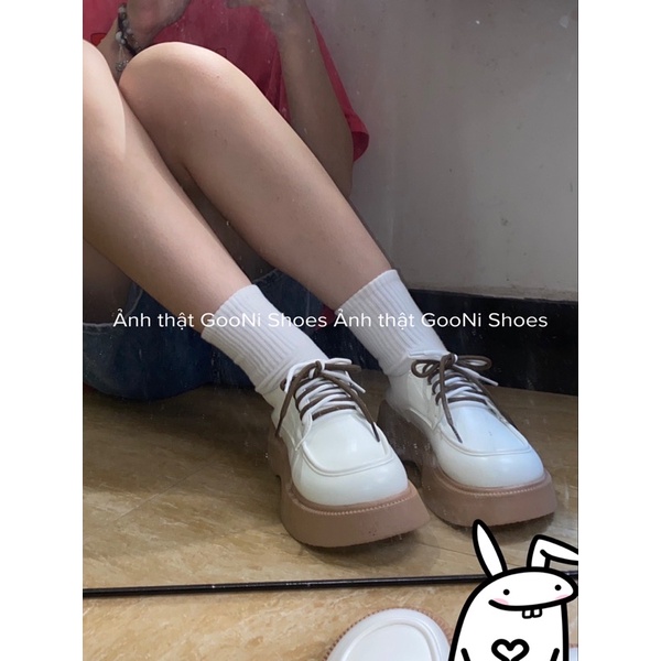 Giày da oxford nữ đế cao mũi giày tròn dễ thương 2 màu đen, trắng hothit 2022 k