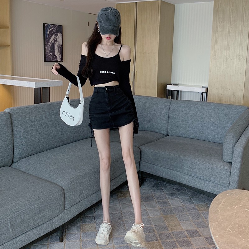 Chân váy jean Lưng Thun Phối Dây Rút Thời Trang Cho Nữ