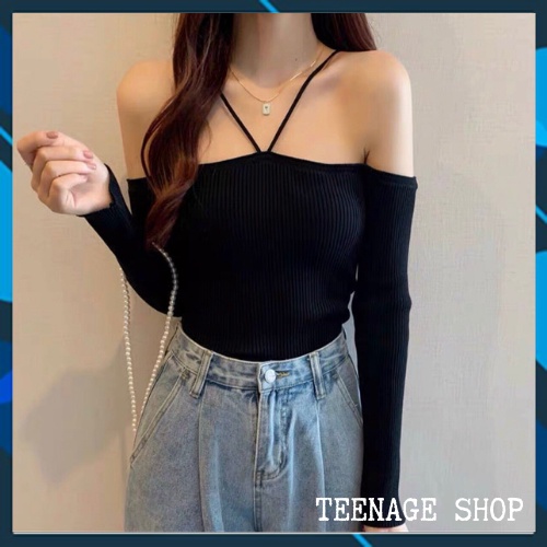 Áo len trễ vai tay dài ulzzang kiểu Hàn Quốc | BigBuy360 - bigbuy360.vn