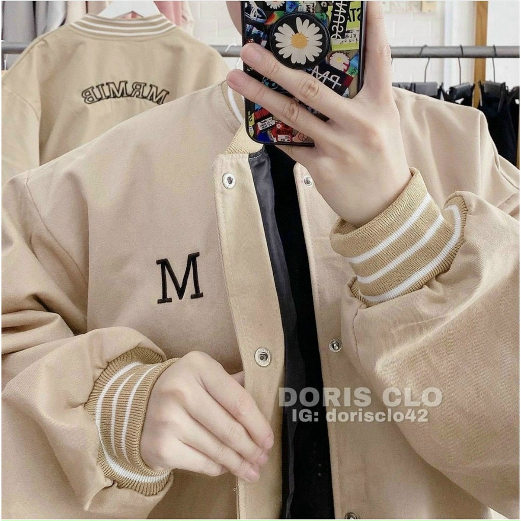 Áo Khoác Cardigan Bomber In Chữ M Ngực Nam Nữ Chất Nỉ Phối Viền Tay Cực Đẹp