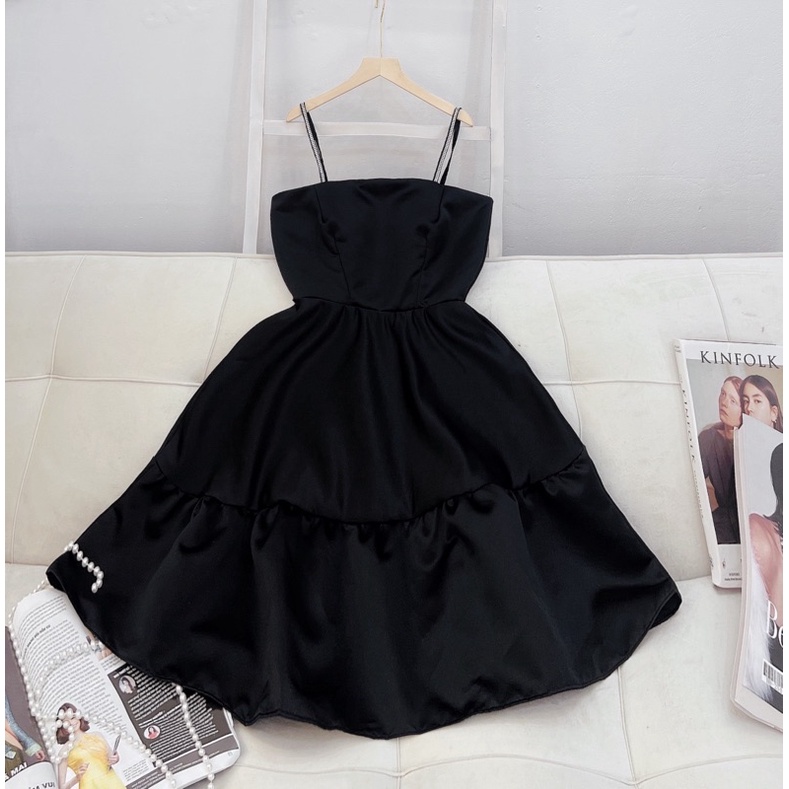 ĐẦM 2 DÂY ĐEN ĐUÔI CÁ CUP NGỰC SEXY, ĐẦM DỰ TIỆC, ĐẦM 2 DÂY ĐÍNH ĐÁ