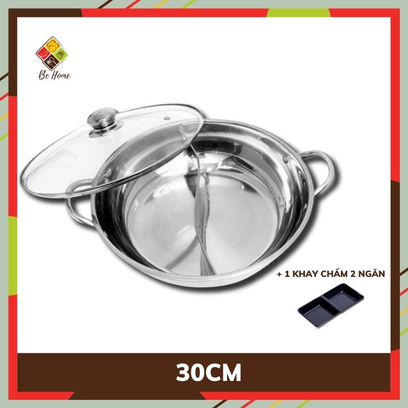 Nồi lẩu 2 ngăn inox BEHOME Nồi nấu lẩu  - Nấu được Bếp Từ Làm Nóng Nhanh [TẶNG BỘ MUÔI LẨU CAO CẤP]