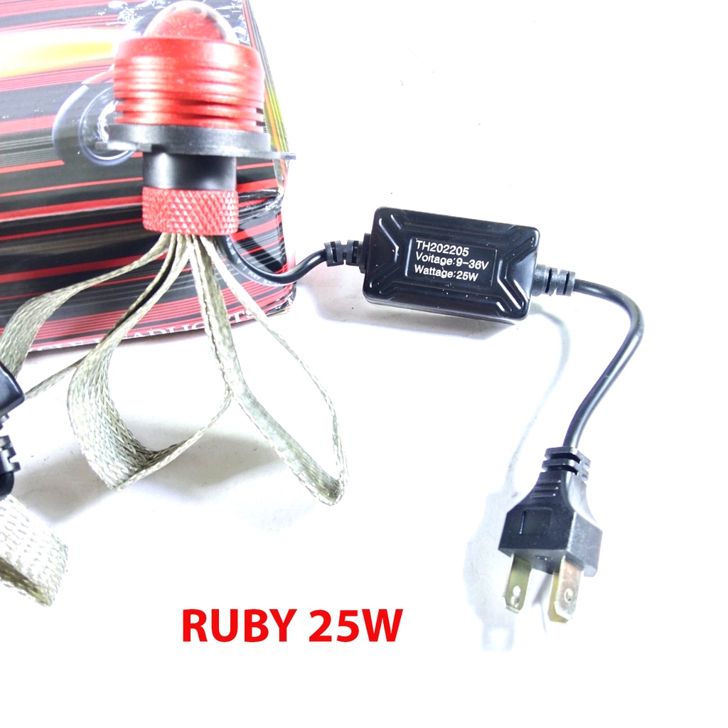 Đèn pha Led bi cầu đuôi công tản nhiệt MA Racing cốt vàng pha trắng