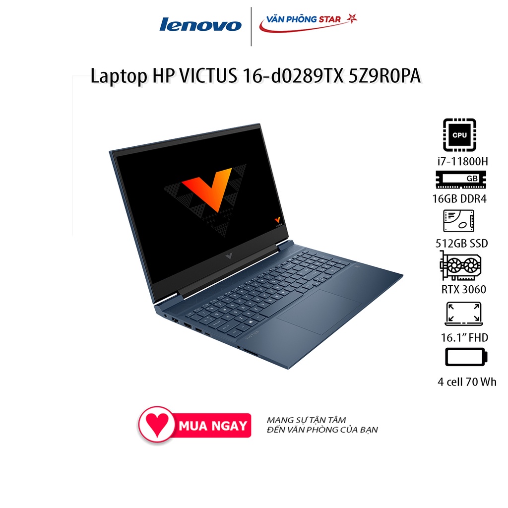 Laptop HP VICTUS 16-d0289TX 5Z9R0PA (16.1&quot; Full HD/ 144Hz/Intel Core i7-11800H/16GB/512GB SSD/NVIDIA GeForce RTX 3060)