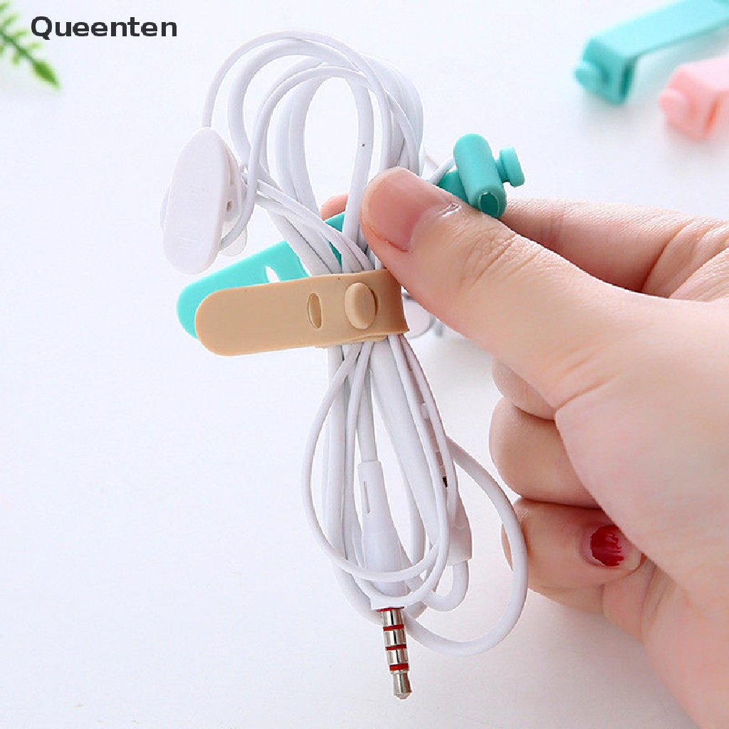 Queenten Silicone Data Cable Organizer Headphone Cord Finishing Buckle Wrap Tie Strap QT