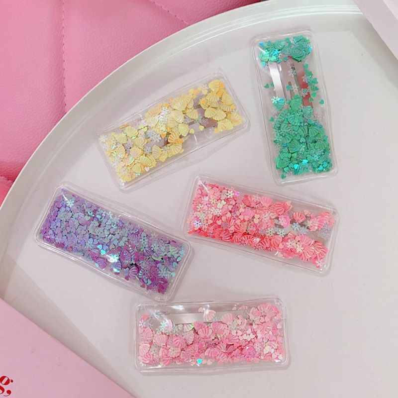 Kẹp Tóc Hình Vỏ Sò Trong Suốt Đính Kim Sa Lấp Lánh Phong Cách Hàn Quốc Cho Bé Gái