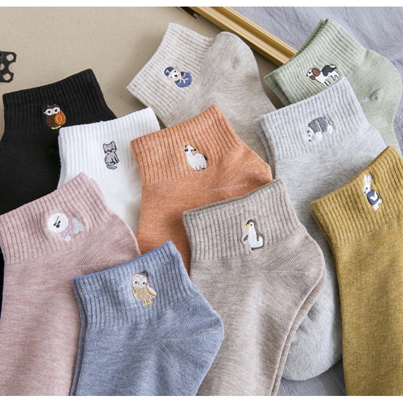 [Best seller] Vớ tất thêu cổ chân màu pastel trẻ trung thời trang