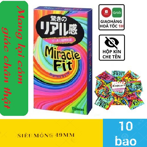 Bao Cao Su Sagami Miracle Fit hình 3D,[CHÍNH HÃNG 100%] (10 bao), Nhật Bản, Siêu mỏng_Lằn thắt 6 vòng_Độc đáo mới lạ