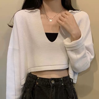 Áo croptop dài tay cổ bẻ V