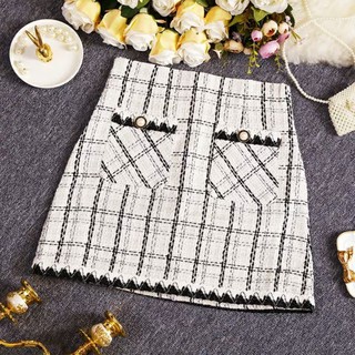 chân váy dạ tweed khuy ngọc