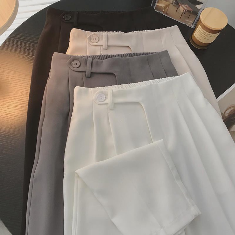 Quần Baggy nữ lưng chun sau cạp tim lồng đai đỉa cá tính phom đẹp màu sắc đen ghi be trắng