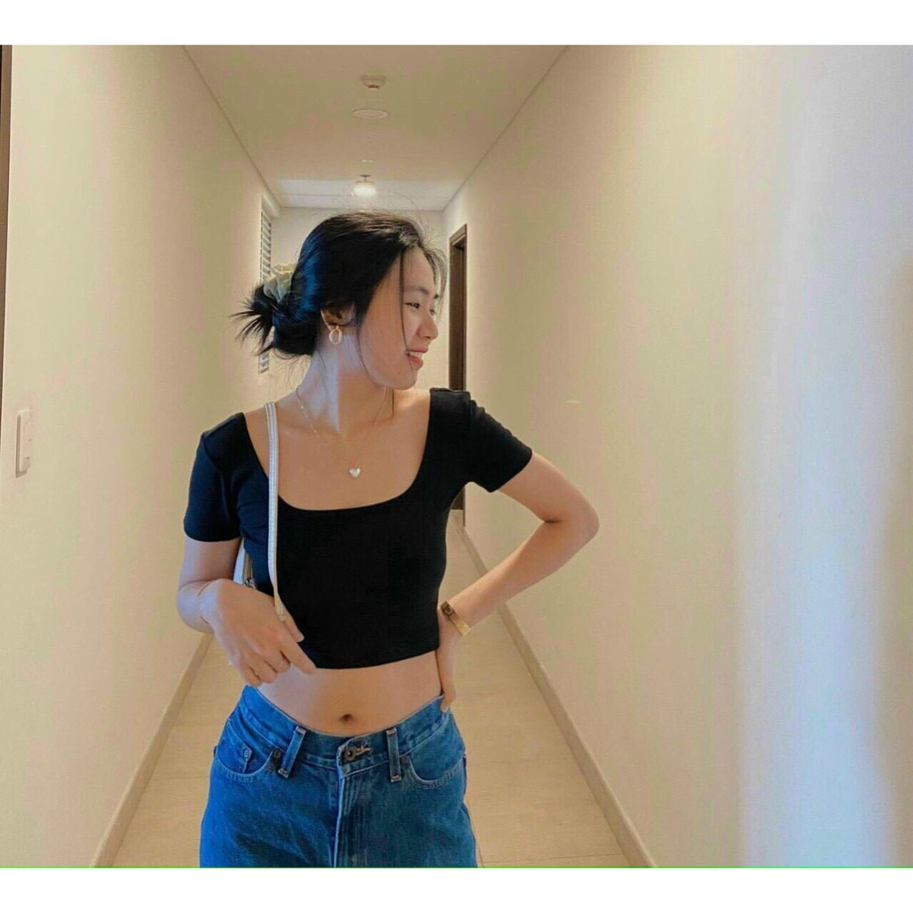 [BÁN CHẠY] Áo croptop Thun Gân Cột Nơ Lưng 2 màu trắng đen xinh xắn BG10321