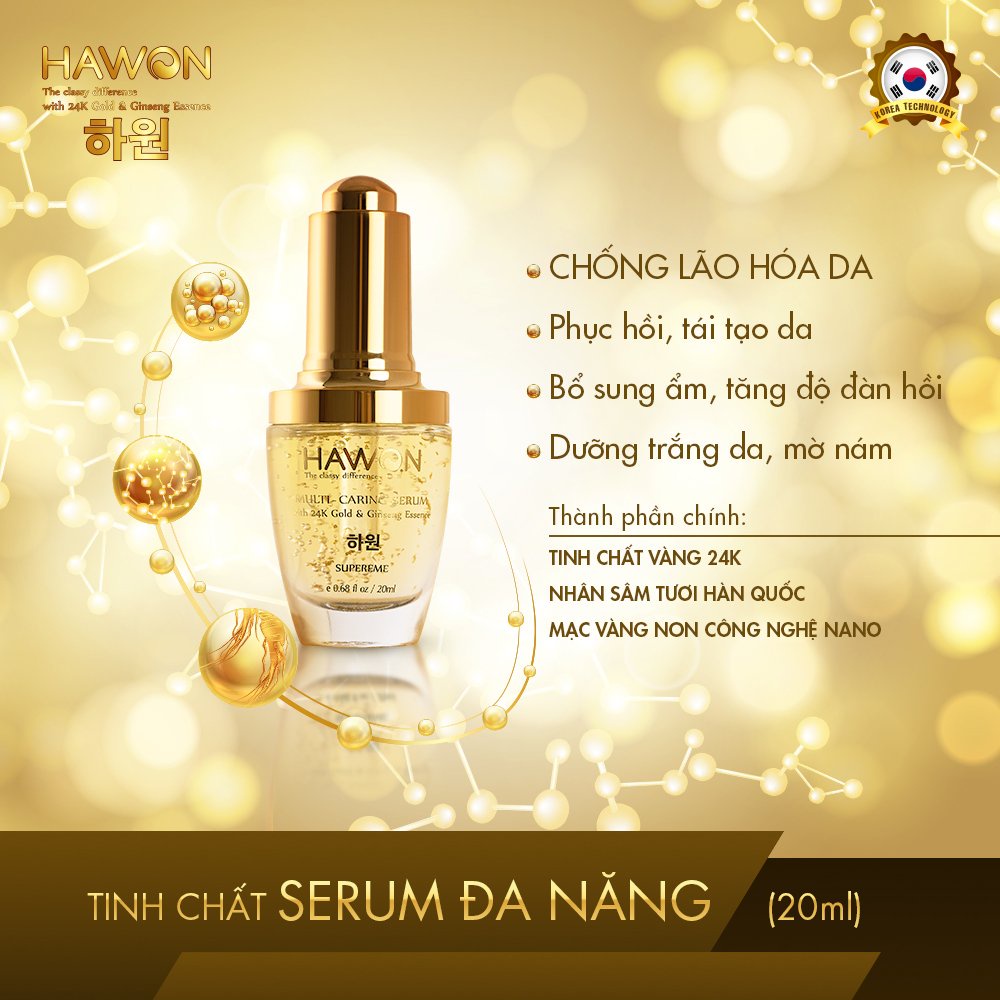 Serum sáng da & mờ thâm chiết xuất Nhân Sâm tinh chất v.àng 24K HAWON - 10ml