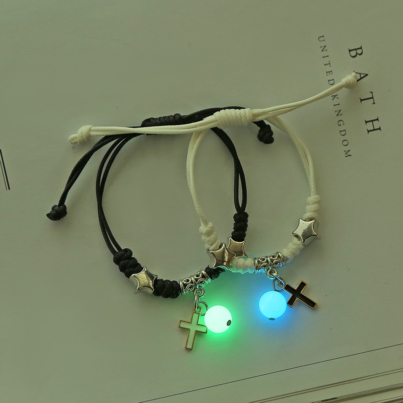 Bộ 2 Vòng Đeo Tay Dây Bện Handmade Mặt Ngôi Sao Phát Sáng Trong Bóng Tối Thời Trang Cho Nam Và Nữ