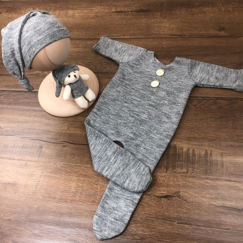 Set Đồ 3 Món Gồm Áo Liền Quần Tay Dài Và Nón Đội Dành Cho Búp Bê Sơ Sinh Chụp Hình