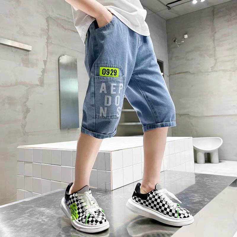 Quần short denim BXPB ống rộng nhiều túi phong cách Hàn Quốc thời trang mùa hè dành cho bé trai