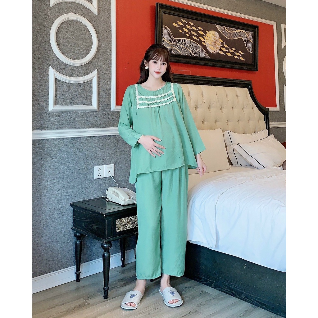 Bộ đồ bầu dài tay ba ren ngực kết hợp sau sinh M555 Mom and Baby