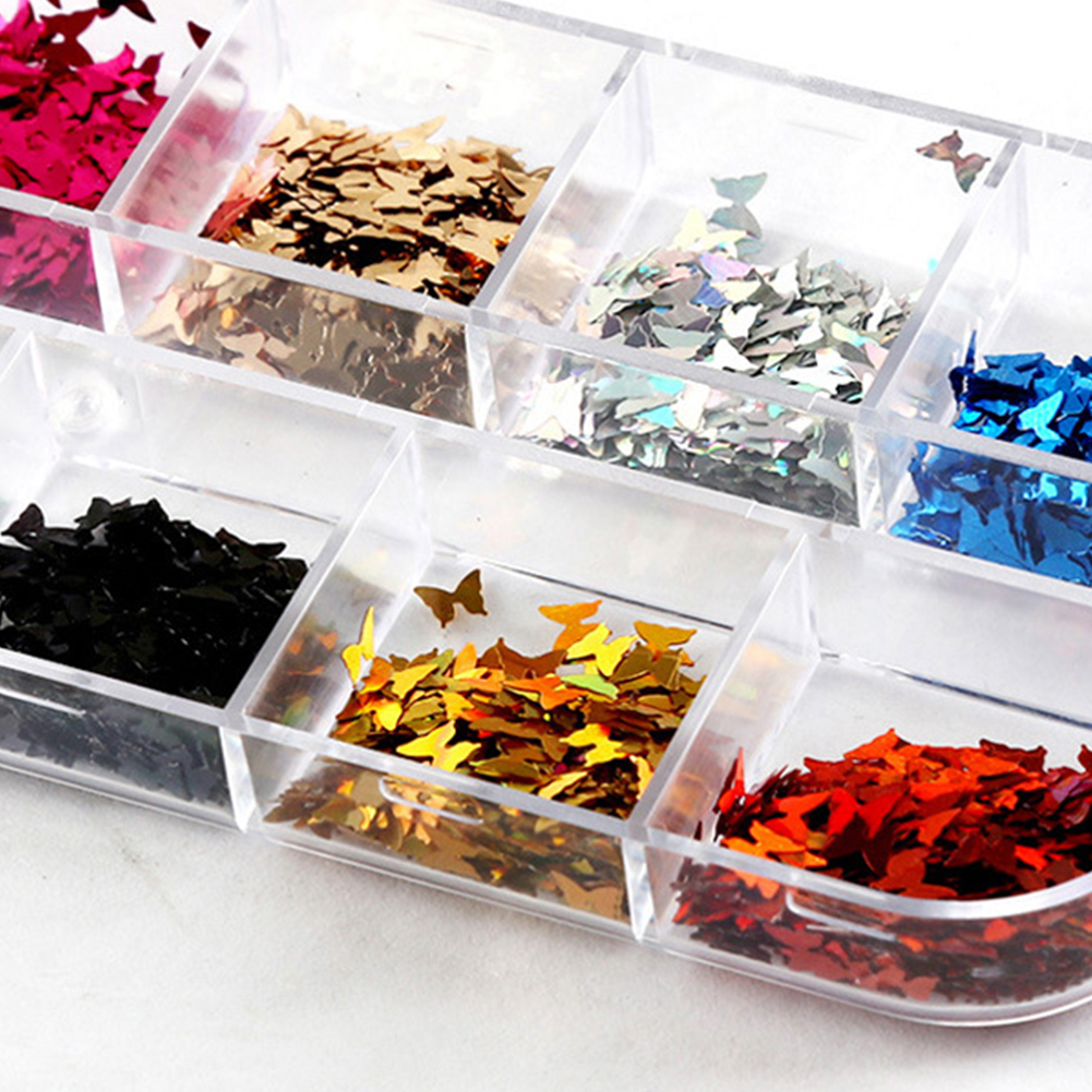 [Hàng mới về] Set 12 Hộp Phụ Kiện Trang Trí Móng Tay Hình Bướm Xinh Xắn