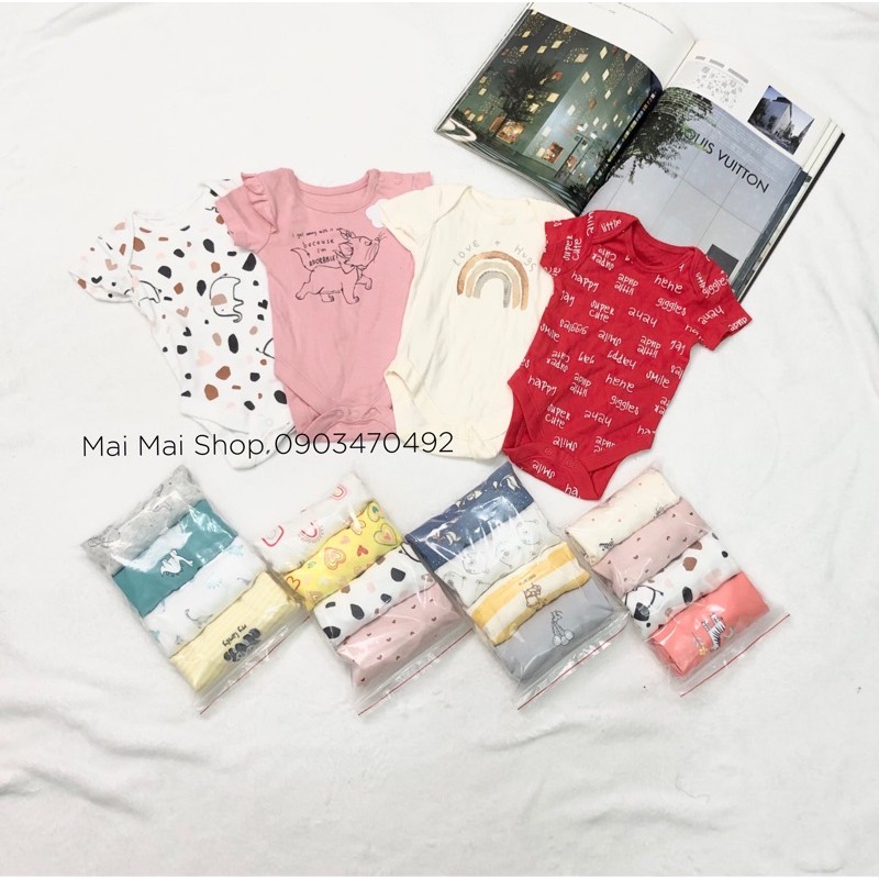 Set 4 body chip cộc tay xuất dư cotton trộn các hãng- Bodysuit cho bé sơ sinh 0-36 tháng ( 3M,6M,9M,12M,18M,24M,36M)