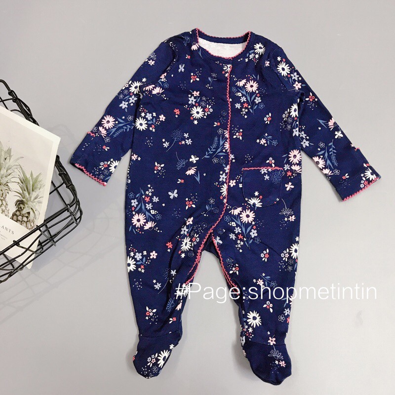 Body liền tất cotton cho bé ( hoa nền xanh than 3m:3-5kg)