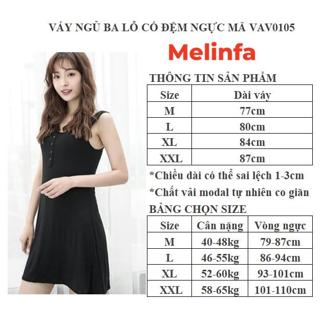 Váy ngủ ba lỗ có đệm ngực, đầm ngủ ba lỗ basic trơn chất vải Modal tự nhiên thoáng mát nhiều màu mã VAV0105