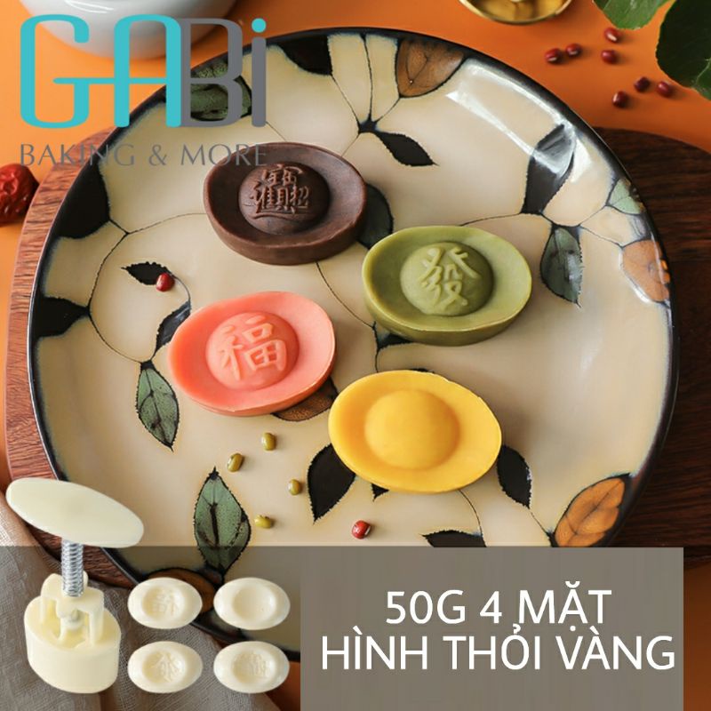 Khuôn trung thu lò xo 50g 4 mặt thỏi vàng