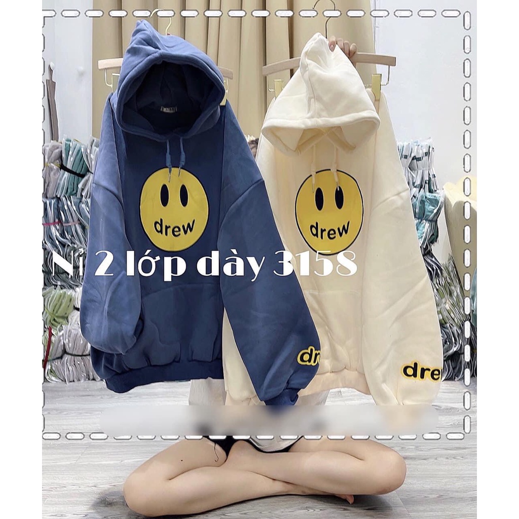 Áo hoodie drew unisex nam nữ - áo mũ hoodie 2 lớp thu đông phong cách ulzzang nhiều màu chất nỉ bông dày đẹp