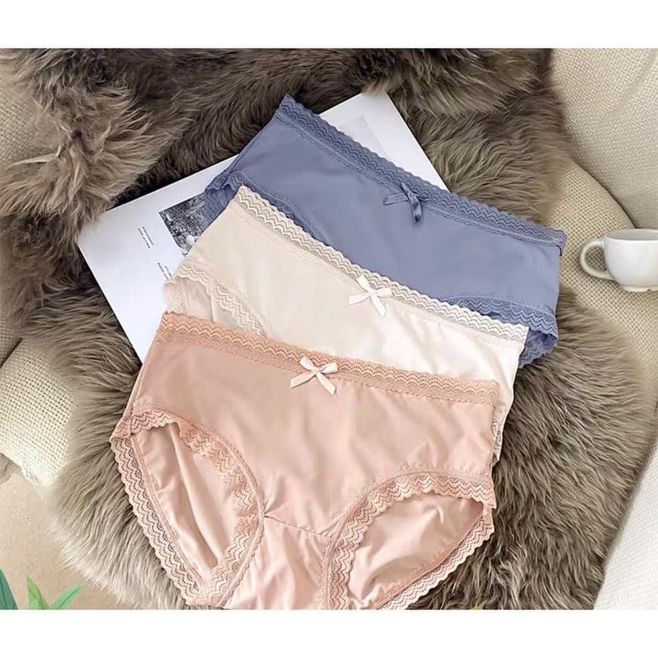 Set 3 Quần Lót Đúc Su Thun Lạnh Viền Ren Phối Nơ kèm Túi Zip 499