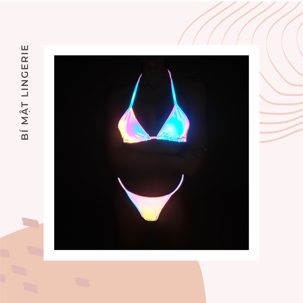 Bikini đồ bơi 2 mảnh lọt khe sexy phản quang hologram cháy nhất party 2023