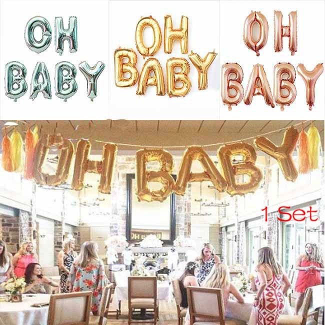 16 OH BABY Rose Gold Silver Gold Treo Foil Balloon Baby Shower Party Trang Trí Tiệc