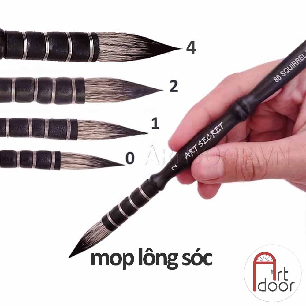 Cọ vẽ đầu Mop màu nước ART SECRET lông Sóc cán Tre